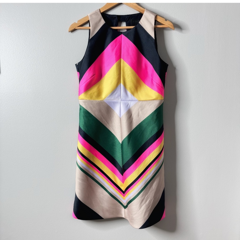 J Crew Petite Shift Dress Colorful Stripe Sleeveless Zip Back Pink Yellow Navy - Picture 14 of 15
